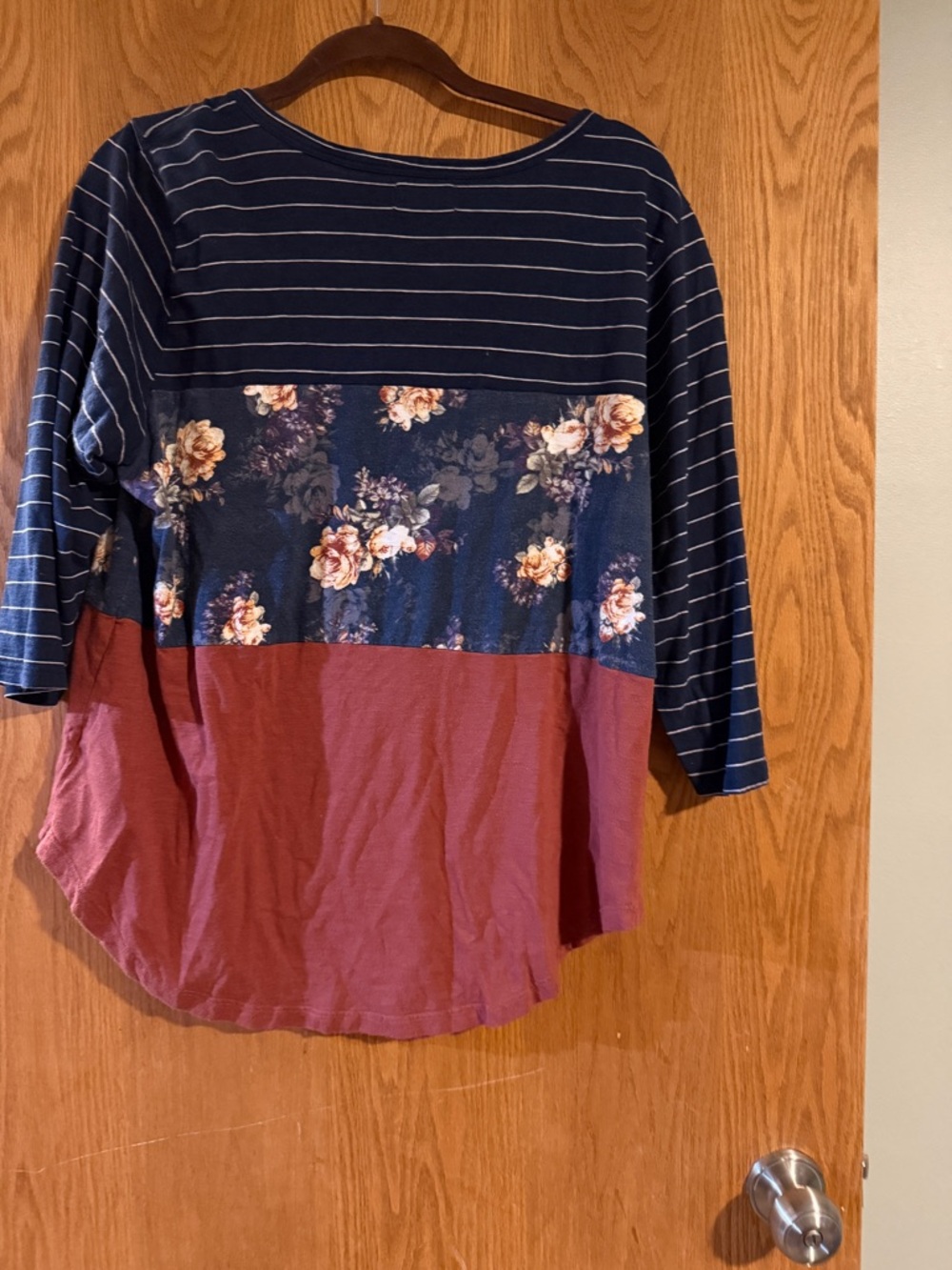 Maurices Navy Floral & Burgundy Colorblock Henley - Picture 5 of 5